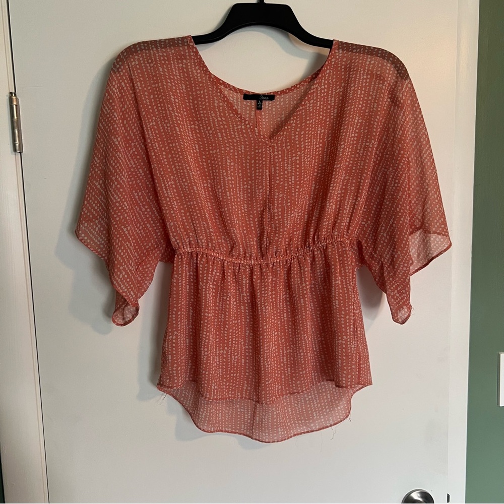 3ENA WAIST DEFINED FLOWY ORANGE BLOUSE